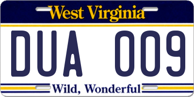 WV license plate DUA009