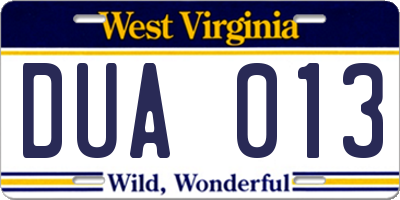 WV license plate DUA013