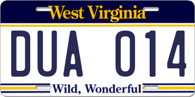 WV license plate DUA014