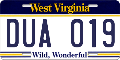 WV license plate DUA019