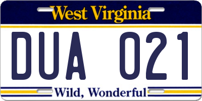 WV license plate DUA021