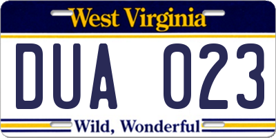 WV license plate DUA023