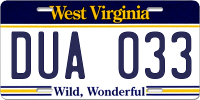 WV license plate DUA033
