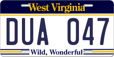 WV license plate DUA047