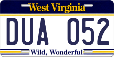 WV license plate DUA052