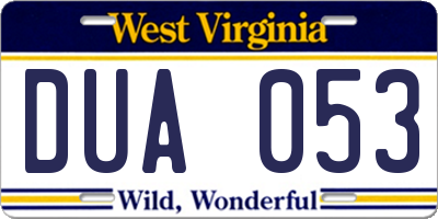 WV license plate DUA053