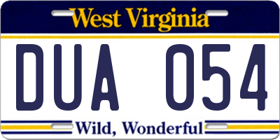 WV license plate DUA054