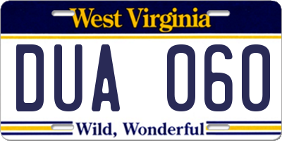 WV license plate DUA060