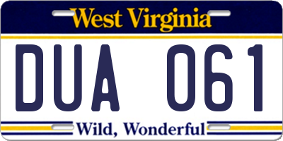WV license plate DUA061