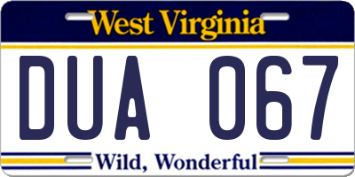 WV license plate DUA067
