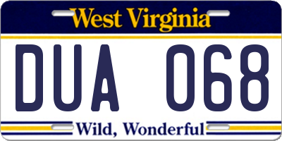 WV license plate DUA068