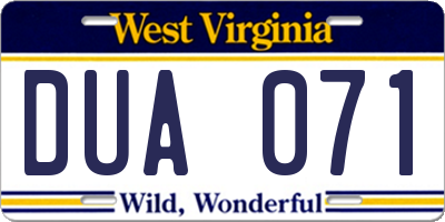 WV license plate DUA071