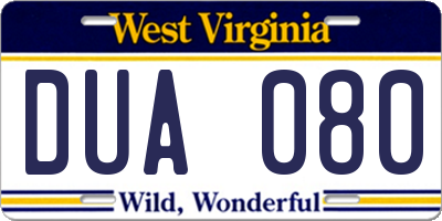 WV license plate DUA080