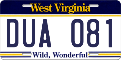 WV license plate DUA081