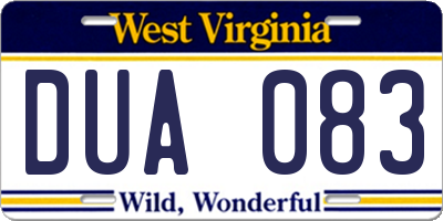 WV license plate DUA083
