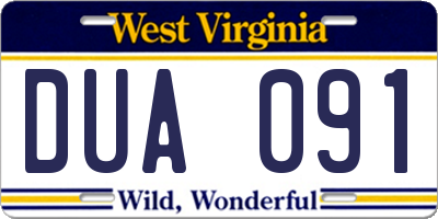 WV license plate DUA091