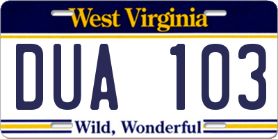 WV license plate DUA103