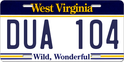 WV license plate DUA104
