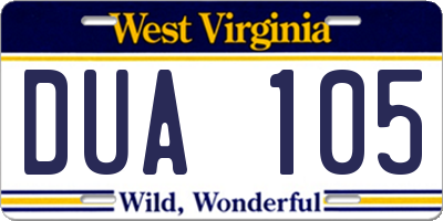WV license plate DUA105