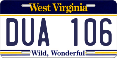 WV license plate DUA106