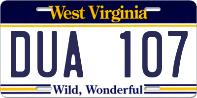 WV license plate DUA107