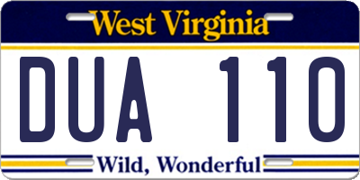 WV license plate DUA110