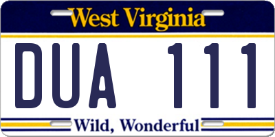 WV license plate DUA111