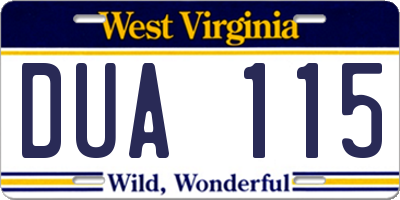 WV license plate DUA115