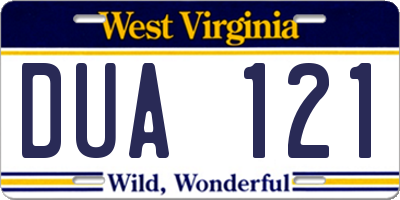 WV license plate DUA121