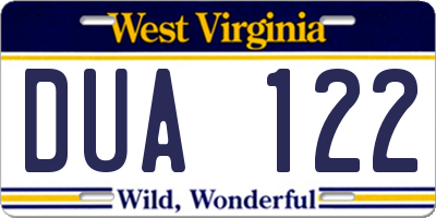 WV license plate DUA122