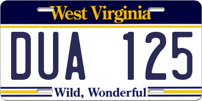 WV license plate DUA125