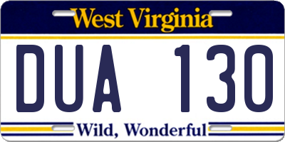 WV license plate DUA130