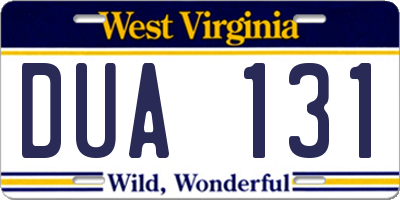 WV license plate DUA131