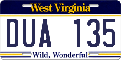 WV license plate DUA135