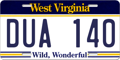 WV license plate DUA140