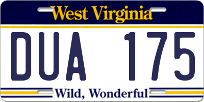 WV license plate DUA175