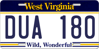 WV license plate DUA180