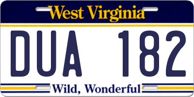 WV license plate DUA182