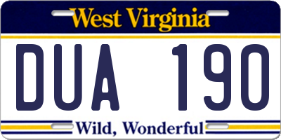 WV license plate DUA190