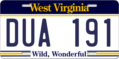 WV license plate DUA191