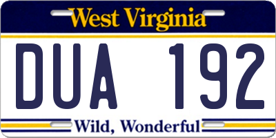 WV license plate DUA192