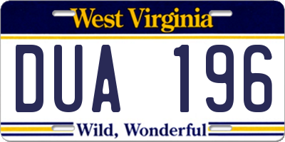 WV license plate DUA196