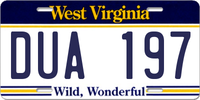WV license plate DUA197