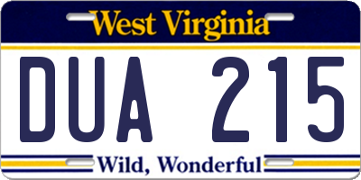 WV license plate DUA215