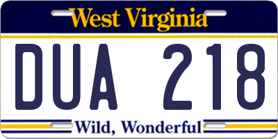 WV license plate DUA218