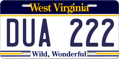 WV license plate DUA222