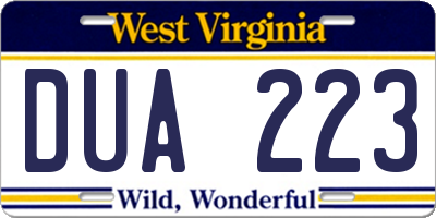 WV license plate DUA223