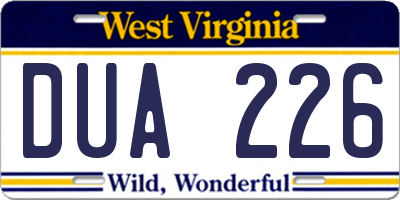 WV license plate DUA226