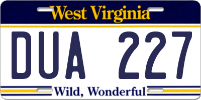 WV license plate DUA227