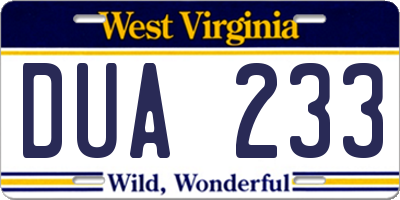 WV license plate DUA233